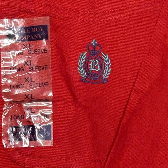 Vintage 90s deadstock Bugle Boy red long sleeve logo crest button down shirt XL - Picture 3 of 7